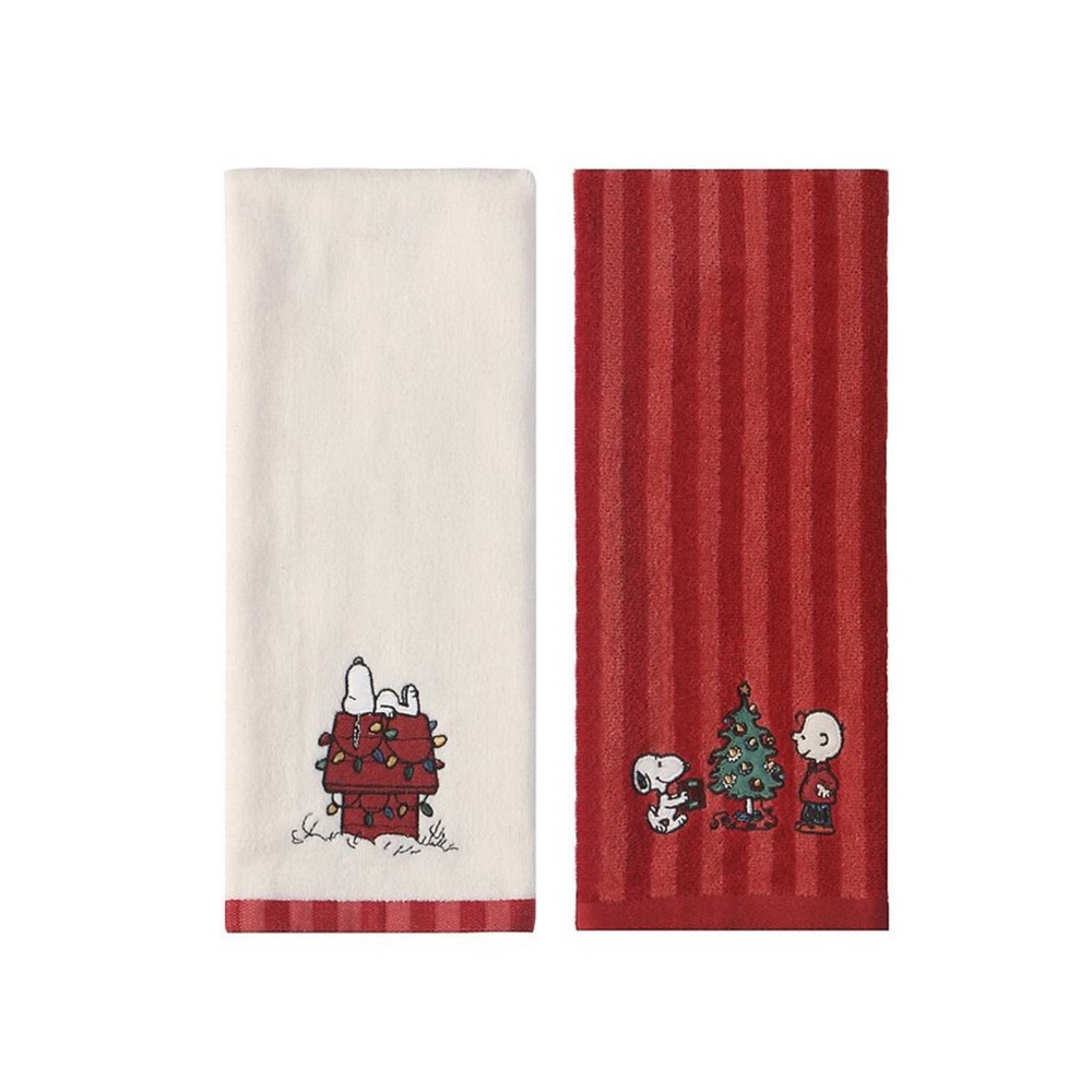 New Peanuts Snoopy Holiday Hand Towel 2-PK with Red and Cream Design